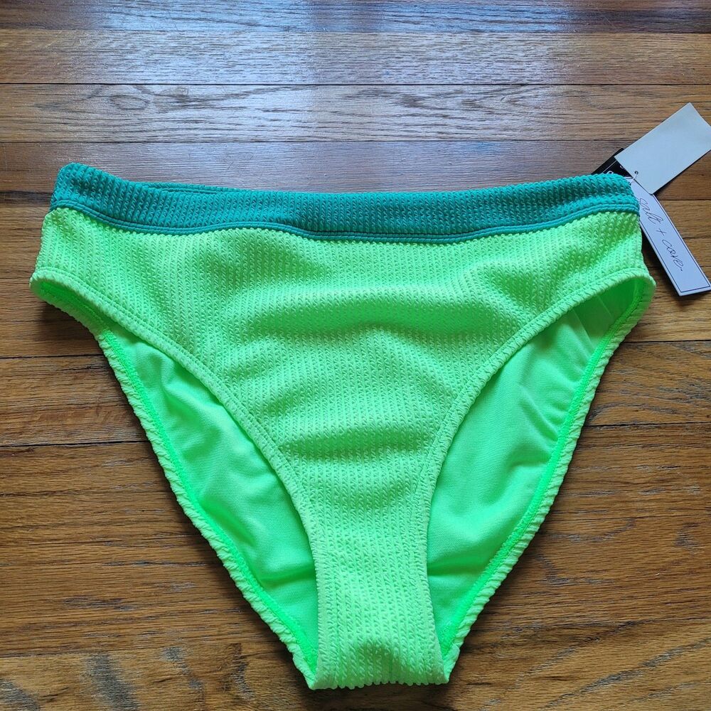 Salt + Cove Womens Juniors' Green Colorblocked Bikini Bottom Swimwear Size XL